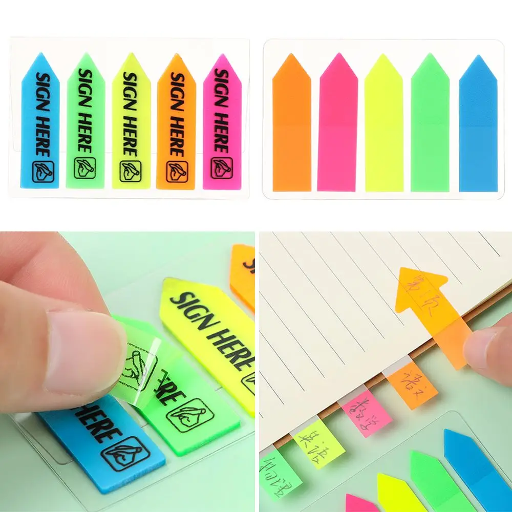 1 แพ็คสีเรืองแสง Sticky Notes Index Flags Bright สีหน้าสติกเกอร์ MeMO Pad โรงเรียนอุปกรณ์สํานักงานเครื่องเขียน