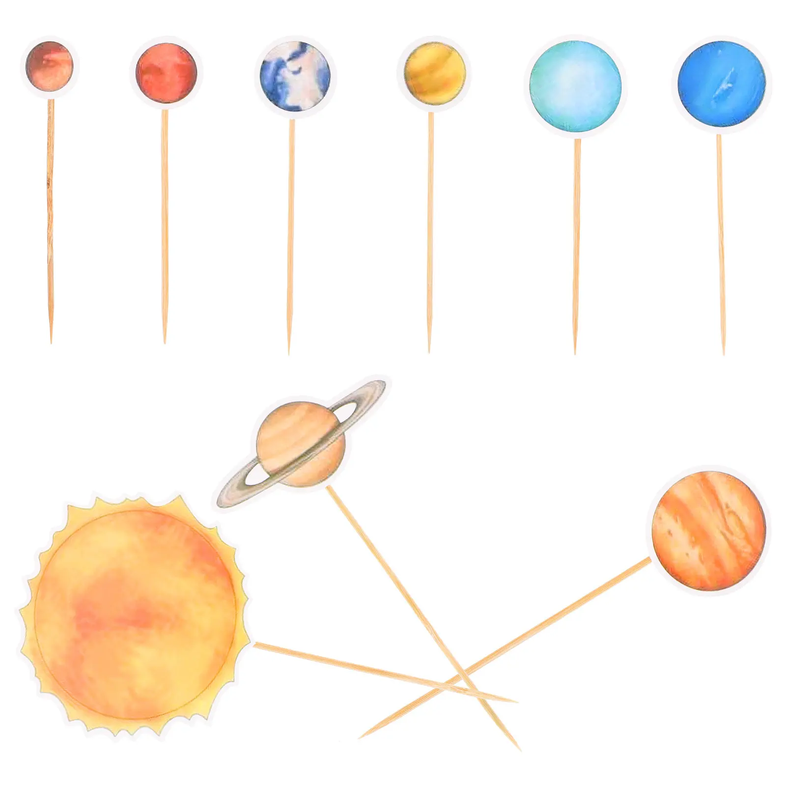 1Set Planet Cake Decoration Solar System Cupcake Topper Nine Planets Patterns Thick Paper Birthday Cake Ornaments