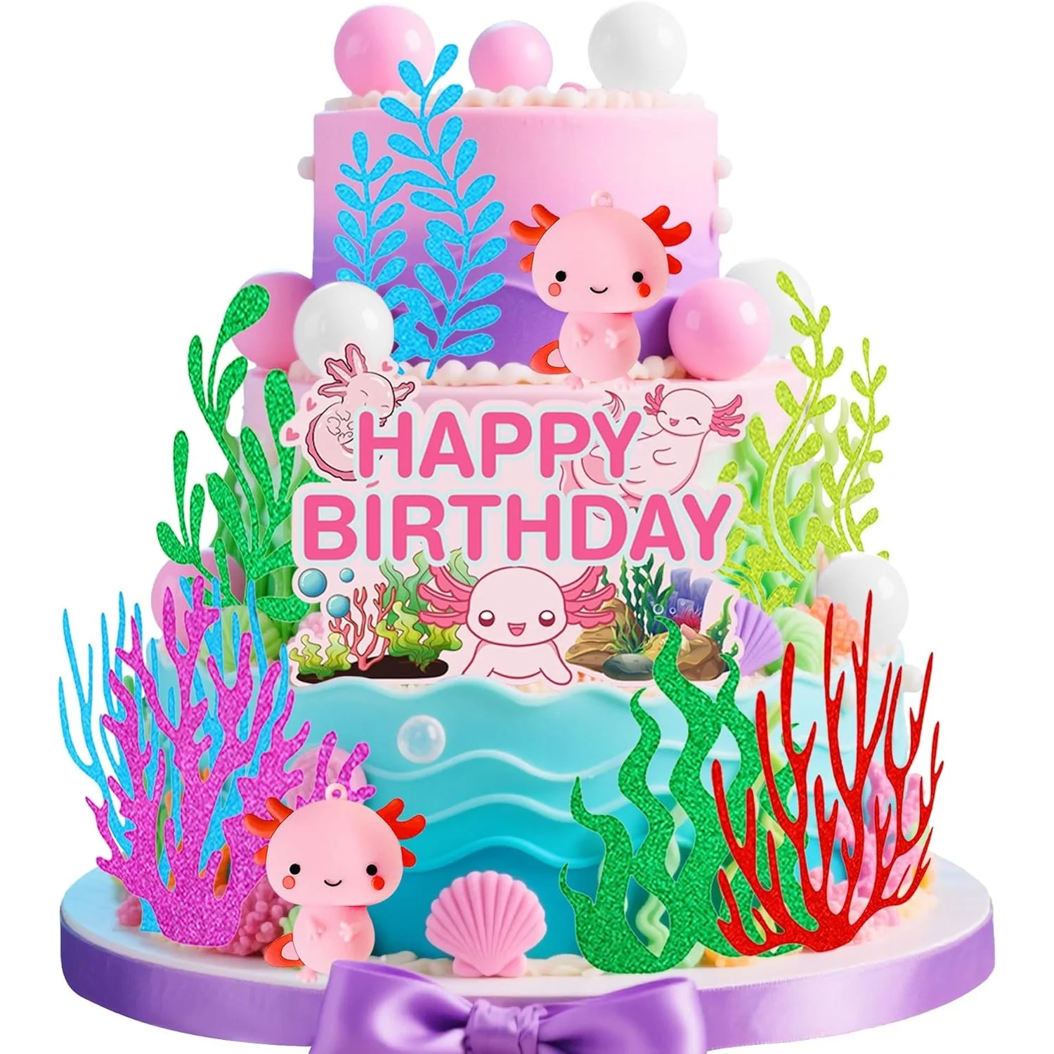 LaVenty Axolotl-Figur Tortendekoration Ozean-Thema Kuchendekoration Niedliche Axolotl-Themen Geburtstagsdekoration Unterwasser-Kuchen – Detail 1