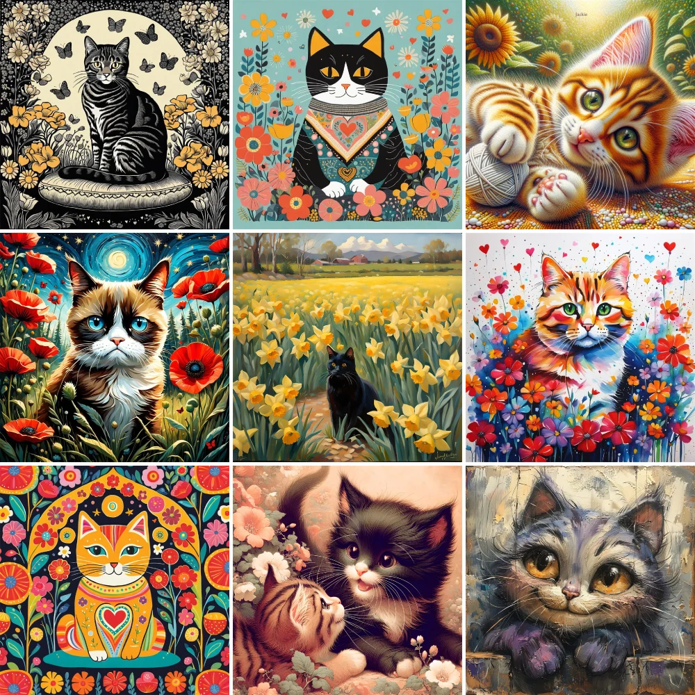 

Animal Cat Flowers Pre-Printed Cross-Stitch Patterns DIY Embroidery DMC Threads Sewing Painting Hobby Handmade Floss Gift Sales