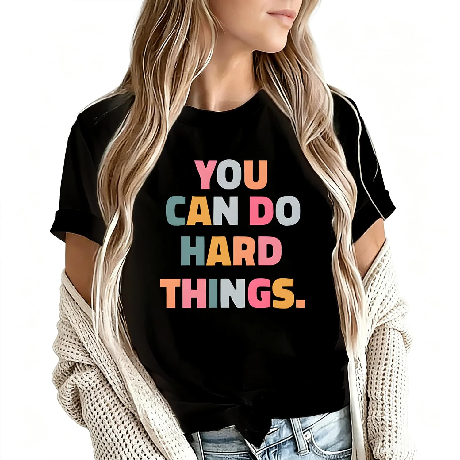 You Can Do Hard Things Women's T-Shirt 100% Cotton Funny Graphic Short Sleeve Tee Novelty Shirt Casual Crew Neck Top S-5Xl