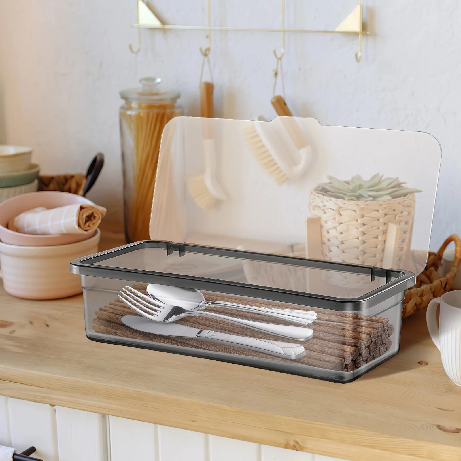 Utensil Drawer Organizer with Lid Cutlery Storage Box Serving Utensils Silverware Tray