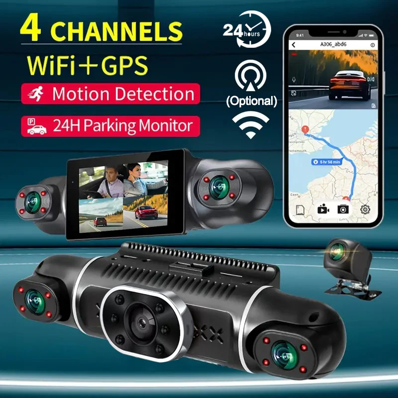 4 Channel 1080P Dash Cam for Cars 1080P WIFI GPS 360° Video Recorder Rear View Camera Car DVR 24H Hardware Kit Car Assecories