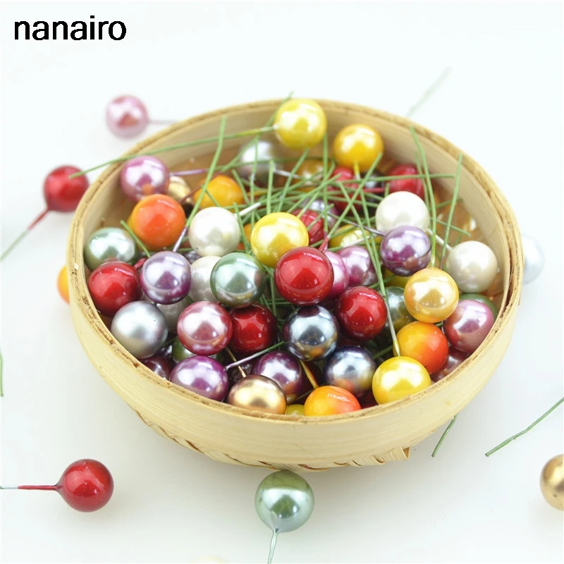 100pcs Gold Silver Stamens Bead Artificial Small Berries For Home Party Wedding Christmas gift Decoration Fake Berries