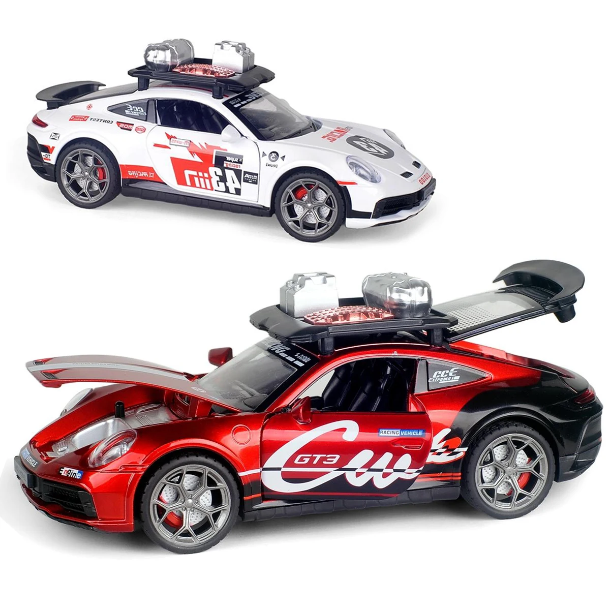 1: 22 911 Race Car Alloy Model High Simulation Toy Car Collectible ornaments Set Kid's Birthday Gift with Light&Sound Pull Back