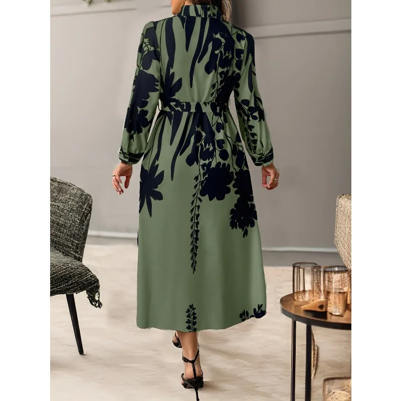 Plus Size 1XL-5XL Summer Dress Women Flower Floral Print Fashion Elegant Ladies Dresses Slim High Waist Dress