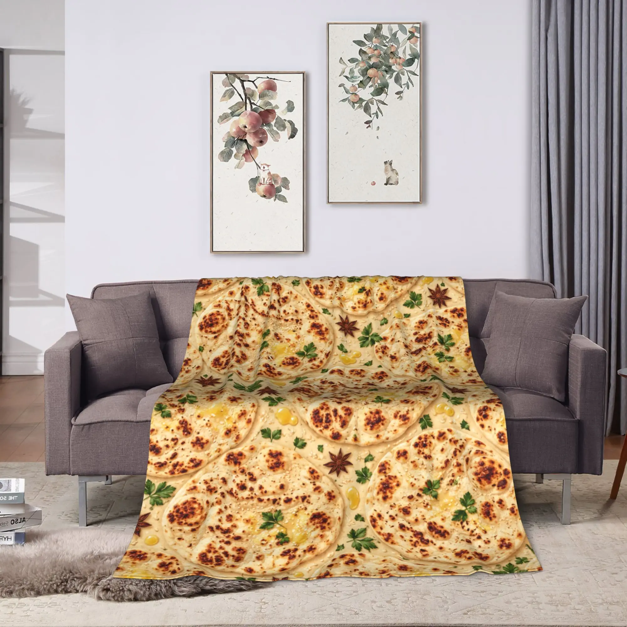 Fresh Herb Pizza Flannel Blanket Winter  Soft Throw Blanket for Girls Boys Bedroom Funny Bedspread Sofa Bed Cover