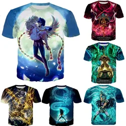 Camiseta con estampado 3D de los caballeros del zodiaco para hombres y mujeres, camisa de manga corta, estilo Harajuku, ropa de calle para niños