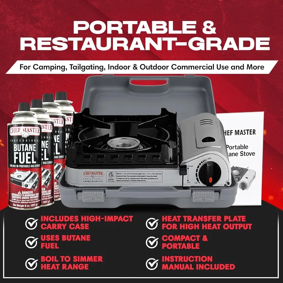 موقد تخييم محمول بقدرة 15000 وحدة حرارية بريطانية مع موقد واقي للرياح المزدوجة وإشعال بيزو للمغامرات الخارجية: مثالي لـ Em #4