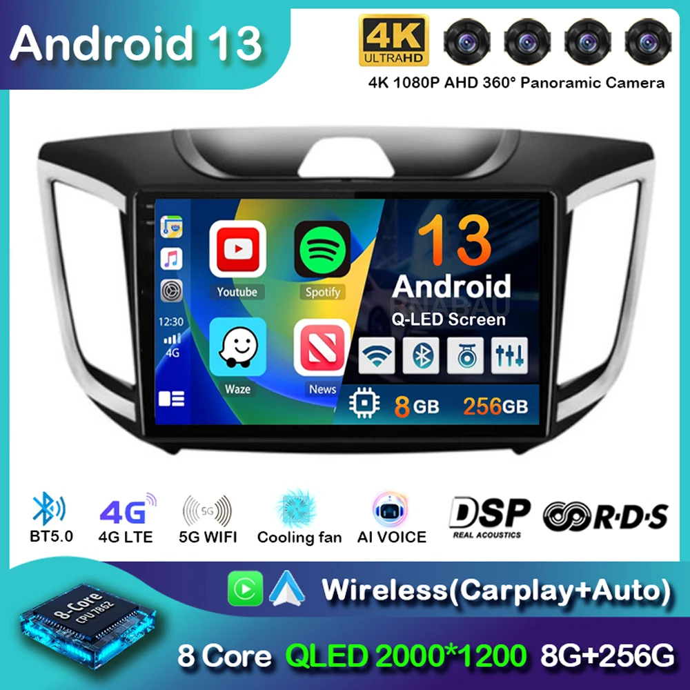 

Android 13 Carplay Car Radio For Hyundai Creta ix25 2015-2019 Navigation GPS Multimidia Video Player 2din Head Unit Stereo