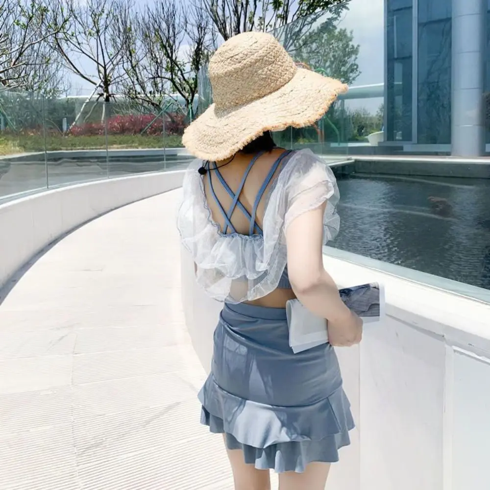 Ins – maillot de bain une ligne, coupe cintrée, jupe bouffante, à volants, en dentelle, épaules dénudées, ensemble deux pièces, pour les vacances