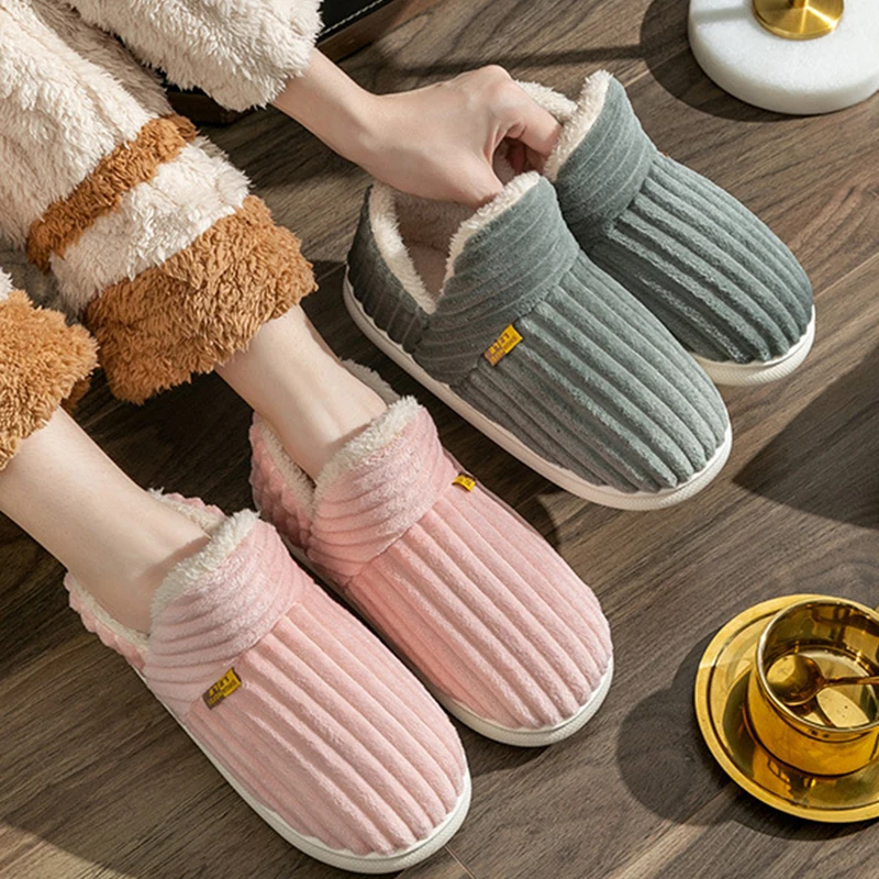 Bebealy Winter Fur Fluffy Slippers For Women Men Indoor Fluffy House Slippers Women Outdoor New Fashion Fuzzy Padded Slippers