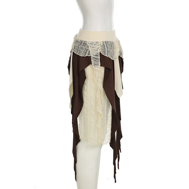 SKMY 2025 موضة جديدة ثقافة فرعية تصميم المرقعة منخفضة الخصر التنانير فتاة حار غير النظامية الشريط مع بطانة التنانير النساء