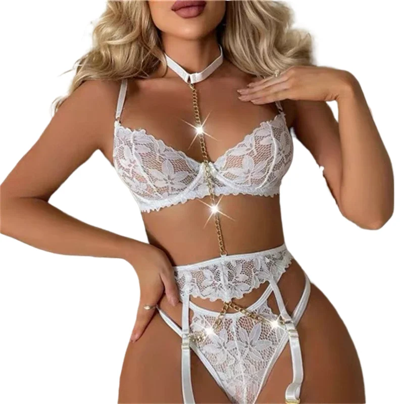 

Sexy Bra Woman Pajamas Lace Thin Erotic Costume Adult Female Transparent Underwear Set Women Lace Sexy Lingerie