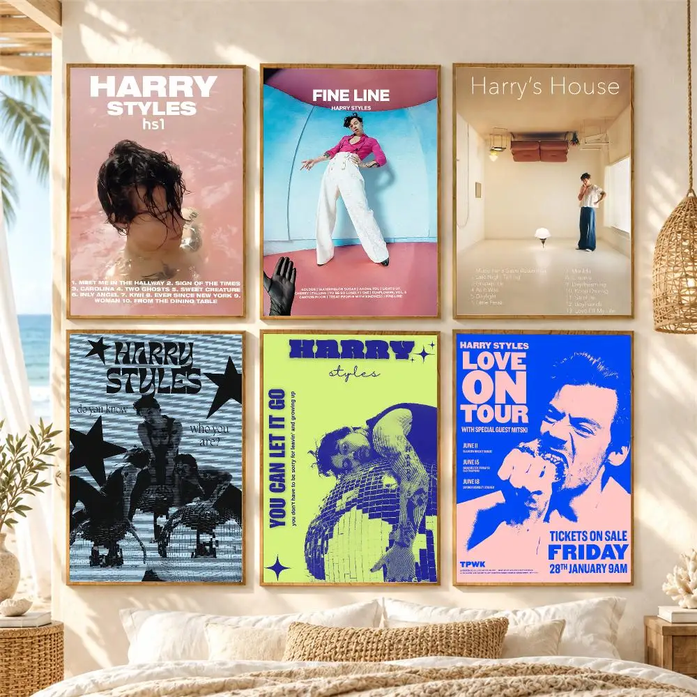 H-Harry Styles Poster Self Adhesive Wall Art Decor HD Mural Stickers for Living Room Bedroom Home Housewarming Gift