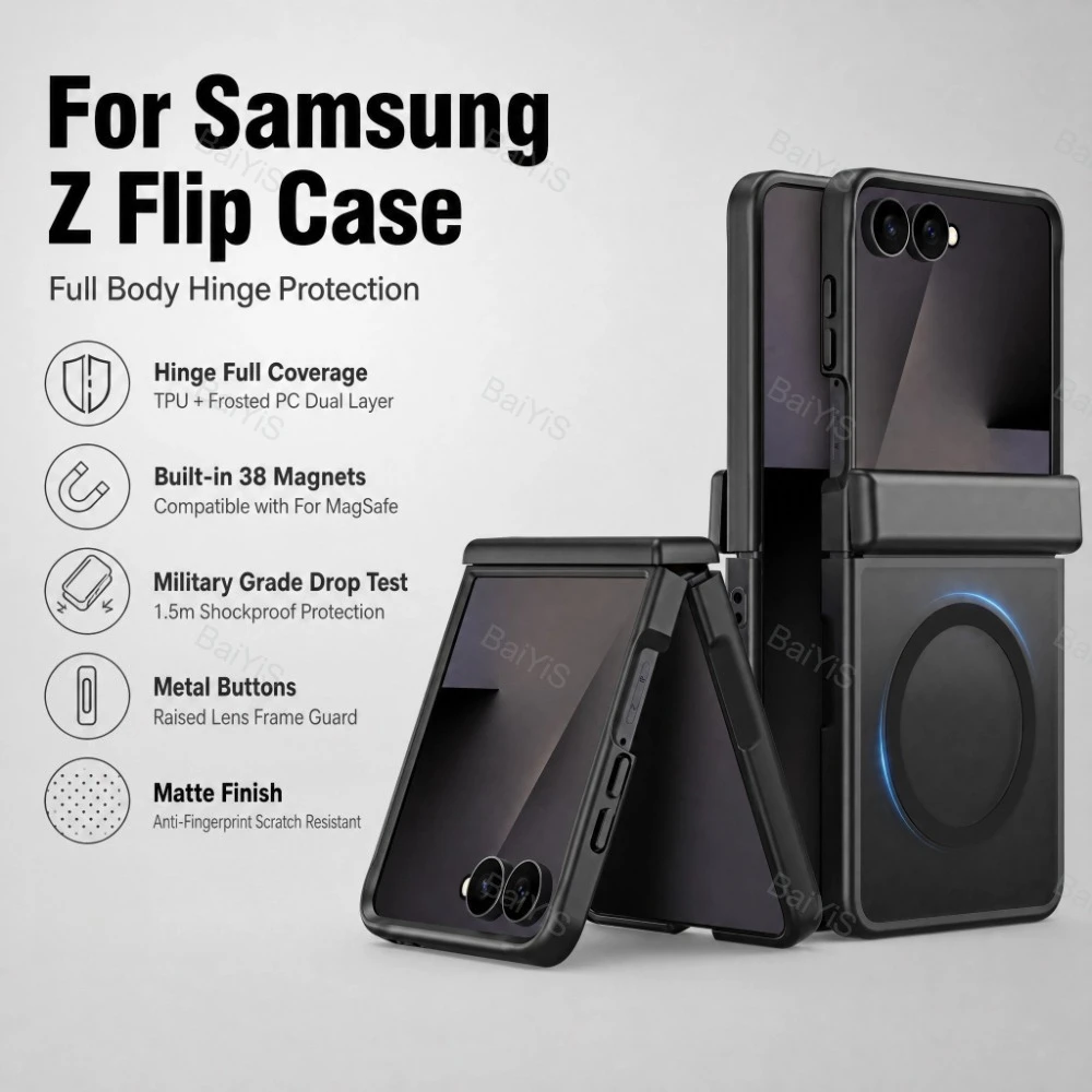 For Samsung Galaxy Z Flip 8 7 FE Magnetic Case Transparent Hinge Folding Shockproof For Magsafe Wireless Charging Cover Funda