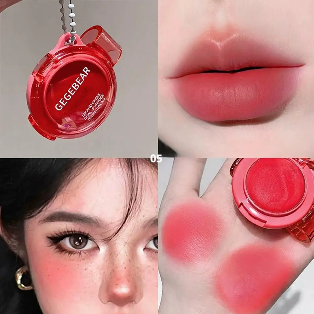 Gegebear creme labial e bochecha de dupla utilização, blush à prova d'água, copo antiaderente, bochecha natural, rosa, vermelho, para cosméticos faciais femininos