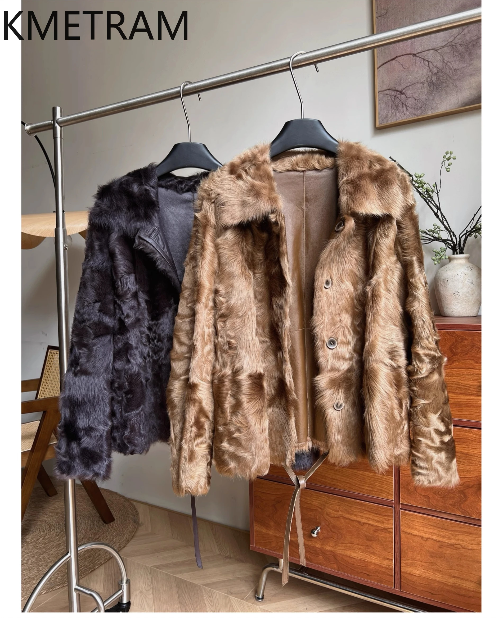 KMETRAM Echtes Schaffell mit Wolle befestigten Jacken Vintage Wendepelzjacke Damenbekleidung 2025, Winter Neu in Mäntel Maxim