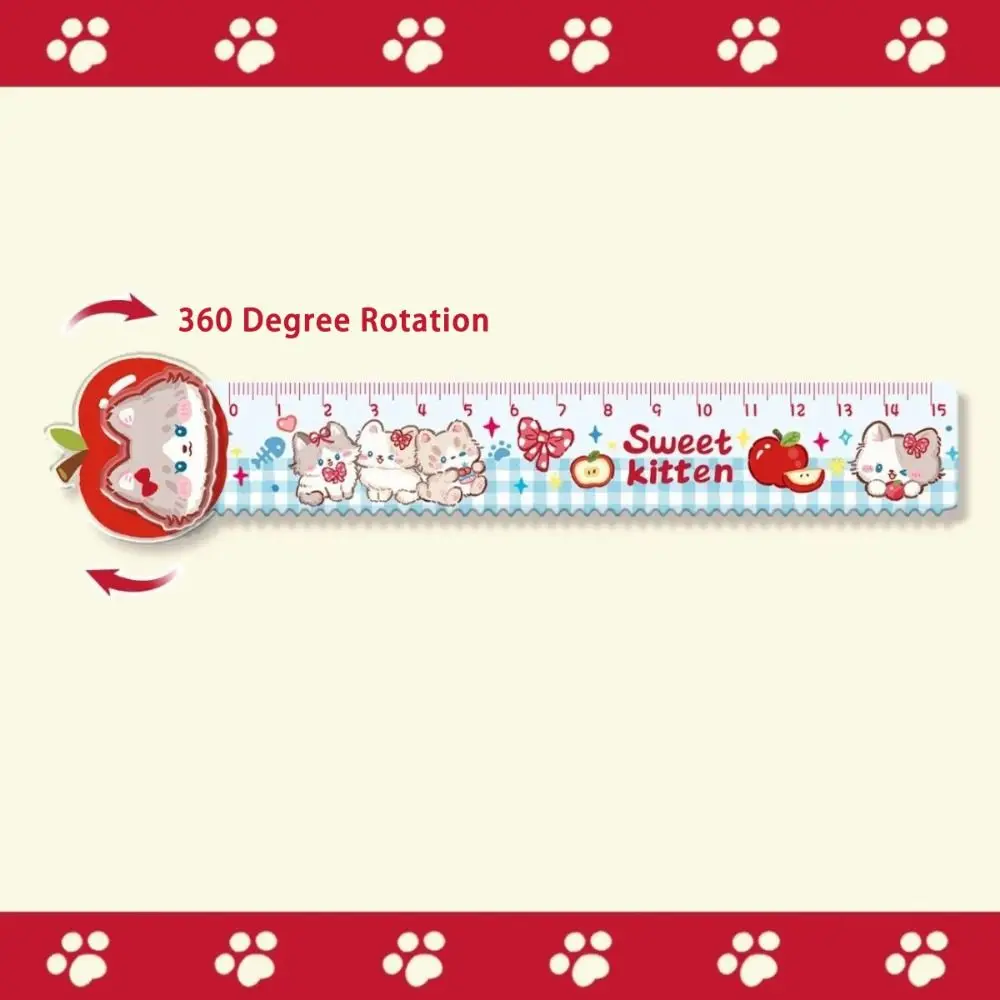 4pcs Cartoon Acrylic Ruler Set Red Kitten/Green Puppy Measurement Drawing Stationery Straight Ruler Set Square Gift