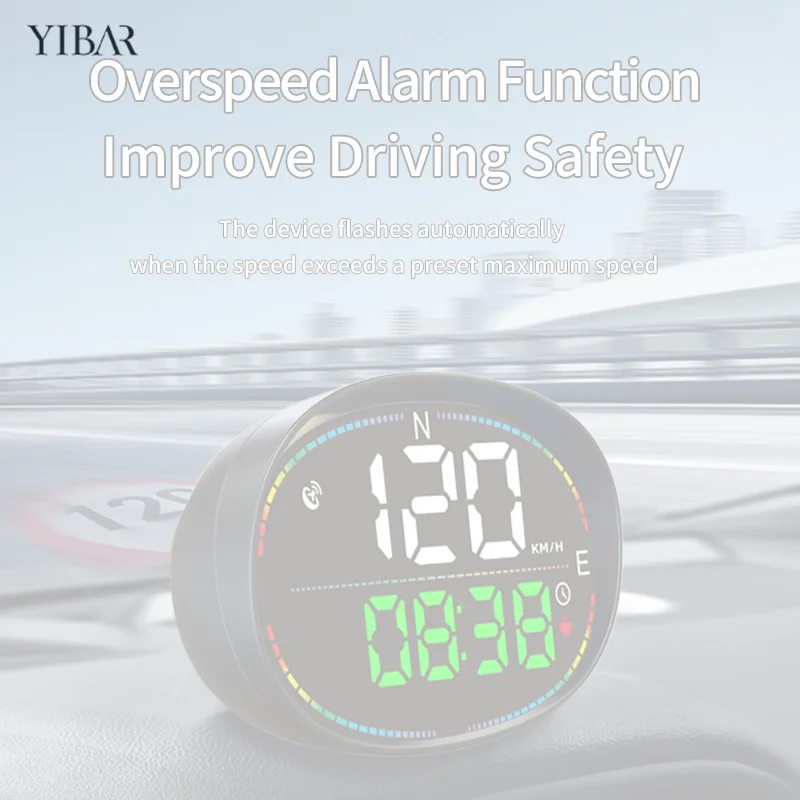 Car Head Up Display Digital Speed Monitor HUD GPS Compass Speedometer Odometer Time Speed Alarm Auto Gauge Meter Truck Vehicles