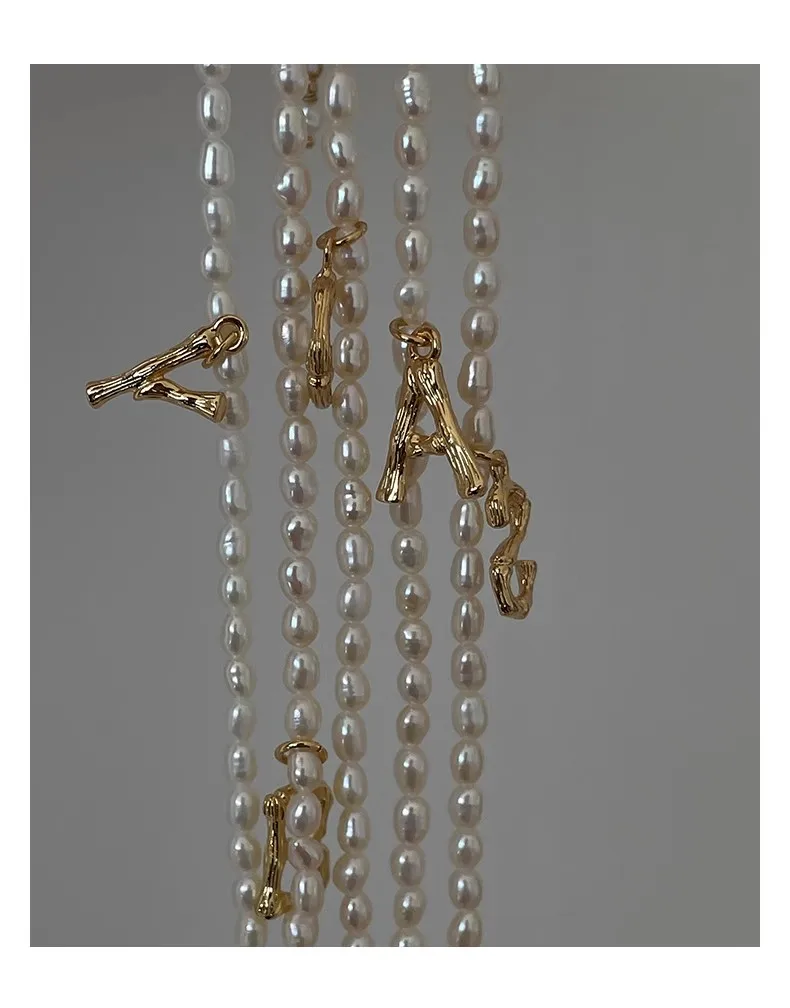 Brass With 18K Real Gold 26 Letters Real Pearl Pendant Necklace Women Jewelry Party Designer T Show Runway INS Japan Korean