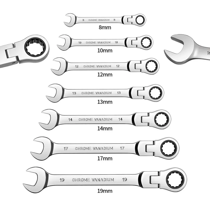 Flex Head Ratcheting Wrench Set Combination Ended Spanner kits Chrome Vanadium Steel Hand Tools Key Ratchet Wrench set