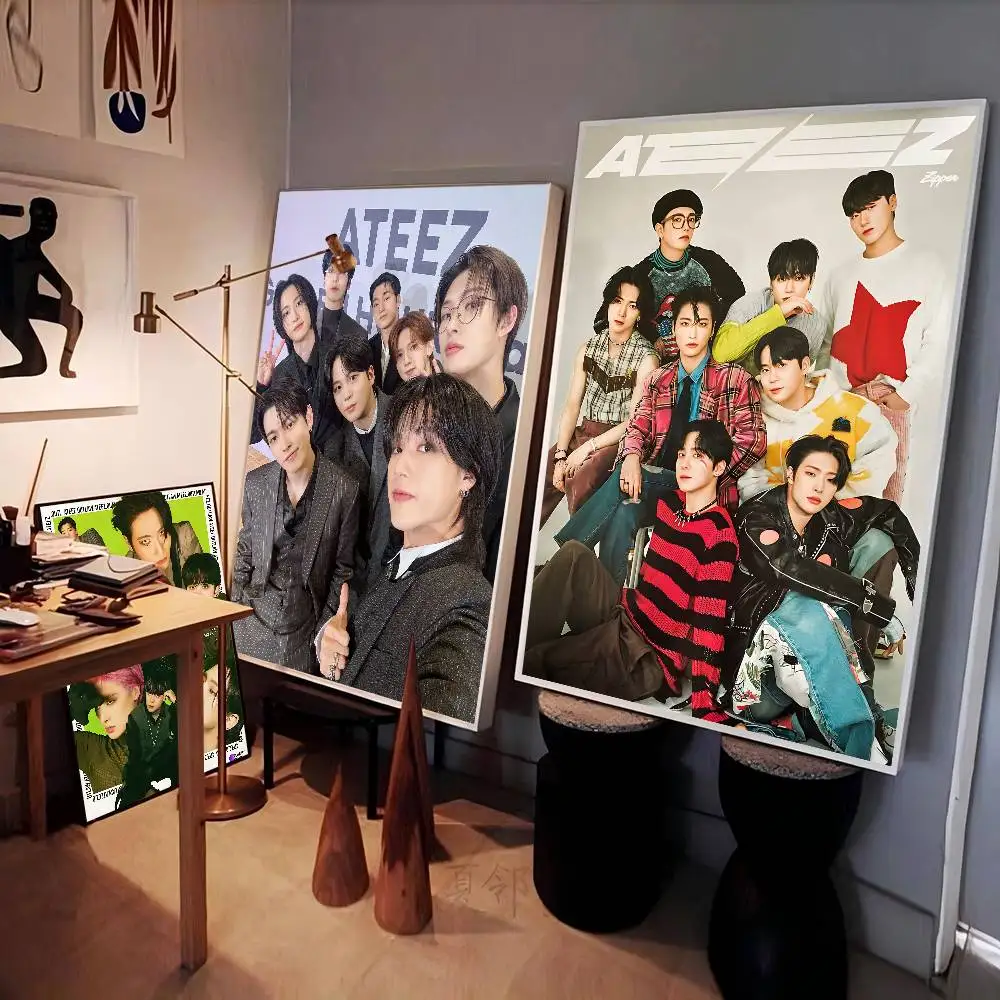 1PC A-ATEEZ KPOP Whitepaper Movie Sticky Posters Retro Kraft Paper Sticker DIY Room Bar Cafe Aesthetic Art Wall Painting