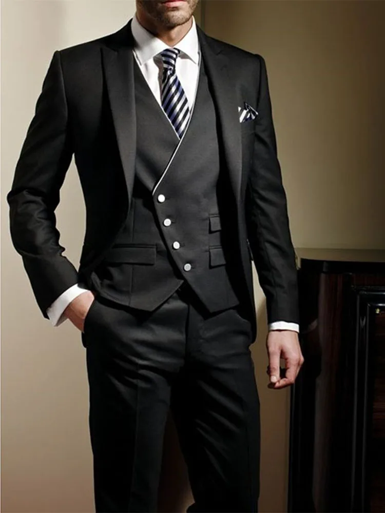 

2023 Tailor Made Mens Suit Black Men Wedding Suits 3 Pieces (Jacket+Pant+Vest) Traje De Novio Para Boda Custom