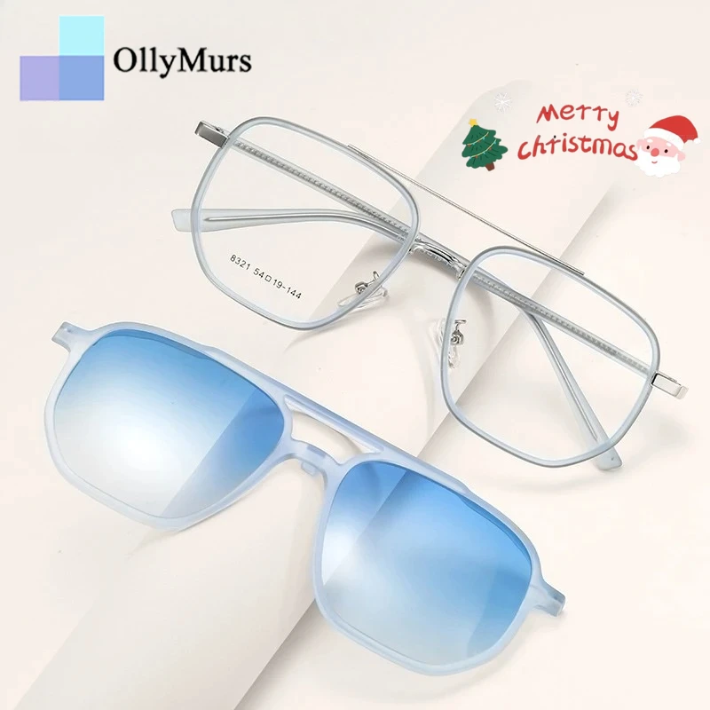 

OLLYMURS модные двойные лучи магнитные клипсы очки ретро пилот оптическая оправа для очков по рецепту для мужчин и женщин CF832