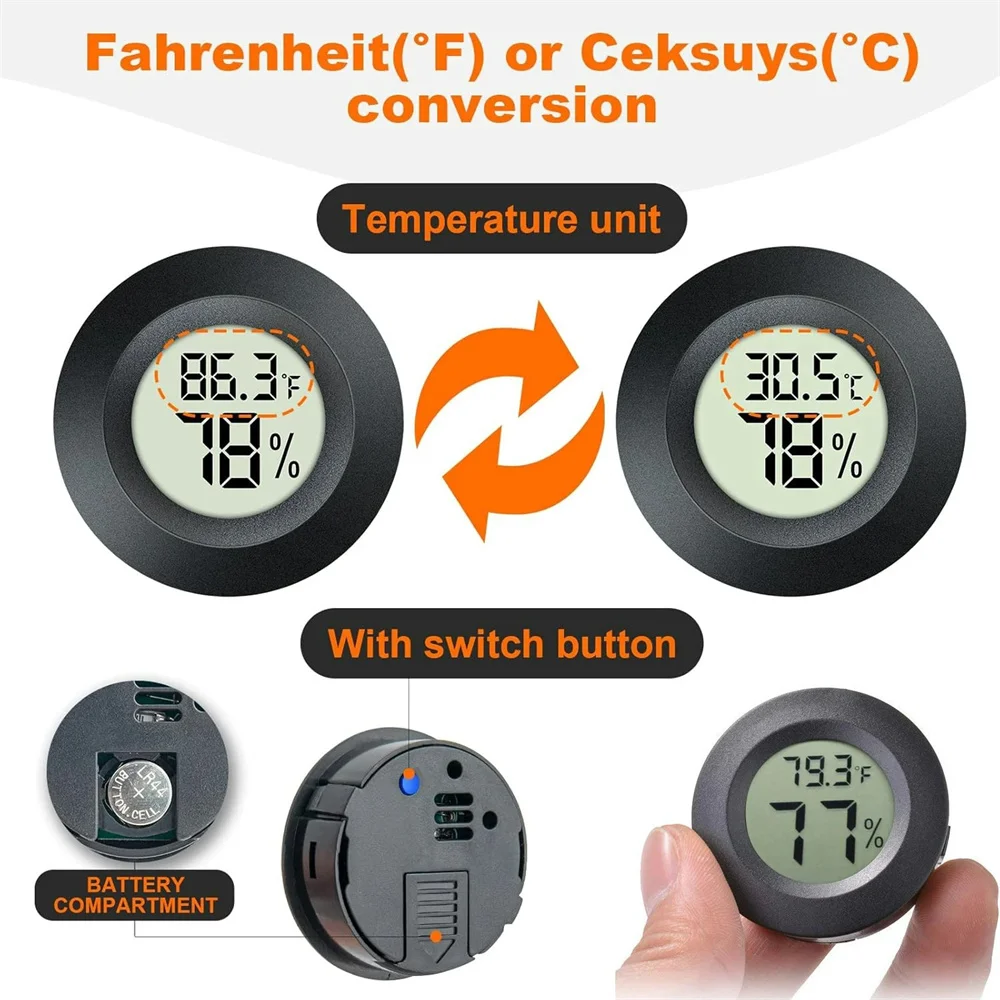 Sensor Suhu Mini Digital LCD untuk Dalam Ruangan, Pengukur Kelembapan Elektronik Bulat, Termo-Higrometer, Detektor Kelembapan