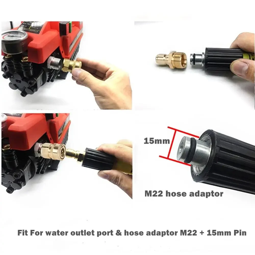 1 Pair Brass 3/8 Inch Quick Release Connector With M22 Thread 14&15mm Pin Adaptor For High Pressure Washer Hose And Outlet