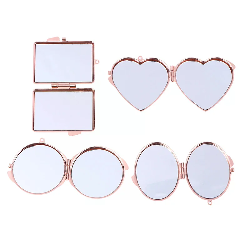 Mini miroir pliant porte-clés rond coeur ovale forme carrée Double face miroir cosmétique en métal pliant porte-clés miroir de maquillage