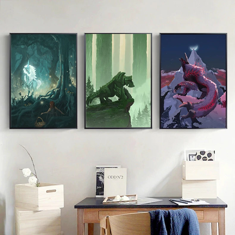 Impressionism Fantasy Creatures Poster Hidden Giant Monster Canvas Painting Modern Wall Art Picture Living Room Home Decor