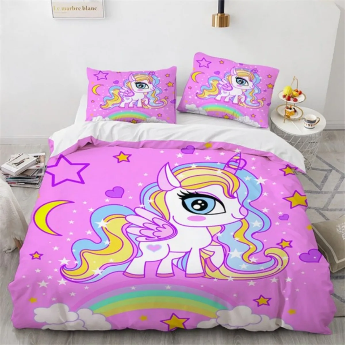 Rainbow Unicorn Bedding Sets Cartoon 3D Digital Printing Duvet Cover Sets Suitable for Bedroom Unicorns and Rainbows Bed Linen