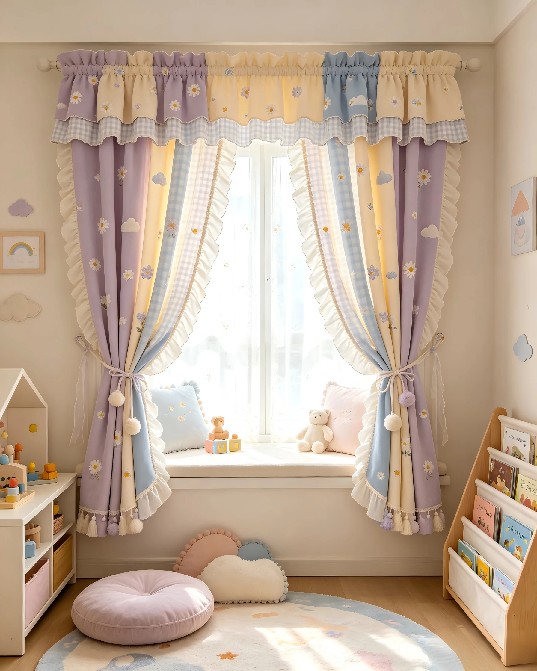 2003419   Light purple x cream yellow chenille curtains
