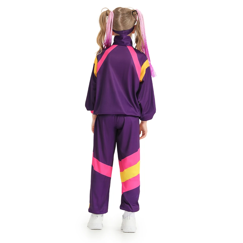 Kids Children Retro Vintage hip-hop Disco Dance Cosplay Costume Outfits Purple Blue Pink Stage Clothing Halloween Carnival Suit