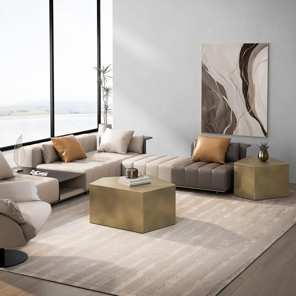 Modern 2-Piece Pentagon Nesting Coffee and End Table Set