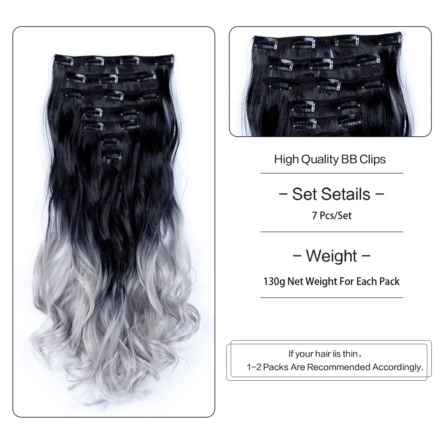 7 Piece/Set Synthetic Long Wavy Clip In Hair Extensions Ombre Color Heat Resistant Hair Pieces For Women Halloween Christmas