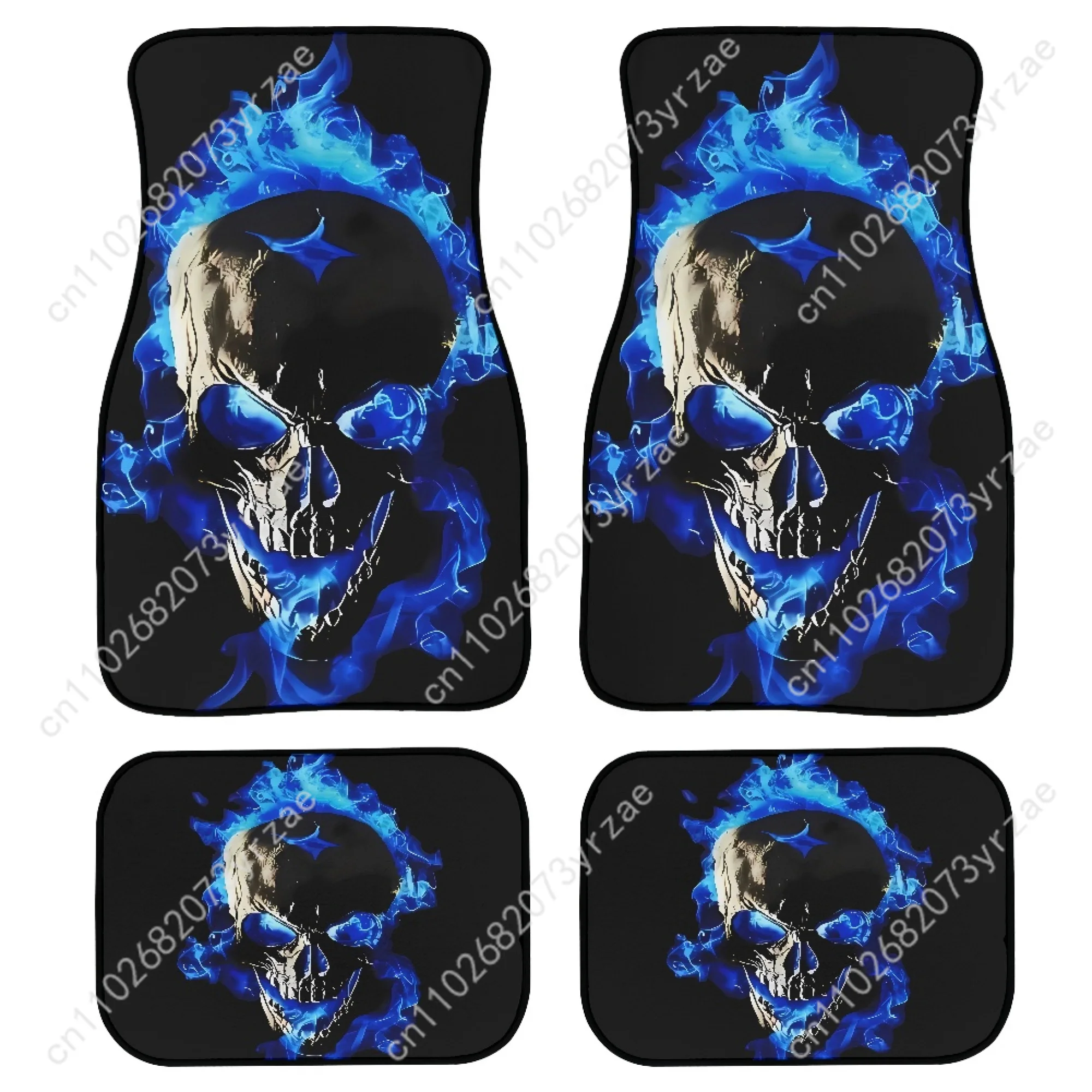 

Skull Blue Flames 4pcs Universal Car Floor Mats All-Season Fashionable Auto Interio Absorbent Non-Slip Washable Car Floor Mats