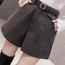 Women Shorts High Waist New Autumn Winter Soft Trendy Ins Temperament Pure Vintage Cozy Straight Feminino Elegant Chic All-match