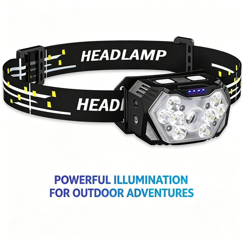 

Type-C Rechargeable LED Headlamp 2000 Lumen Waterproof Head Torch for Camping Fishing Running Garage Night Outdoor Work