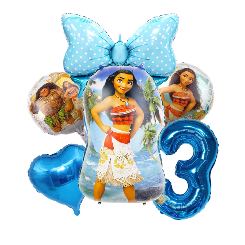 6PCS Moana Princess Aluminum Foil Balloon Children\'s Birthday Party 32 inch Number Balloon 1-9 Baby Shower Maui Ball Decoration