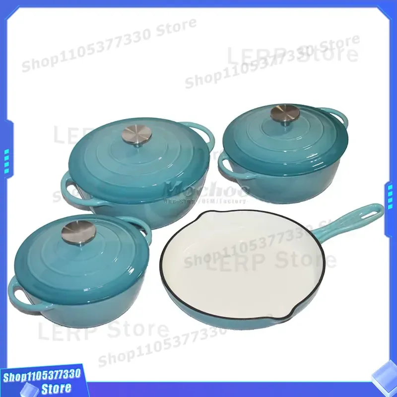 Classic Enamel Cast Iron Cookware Set Non Stick Camping Casserole with Lid Induction Bottom Gas Stove Soup Pot Luxury Kitchen