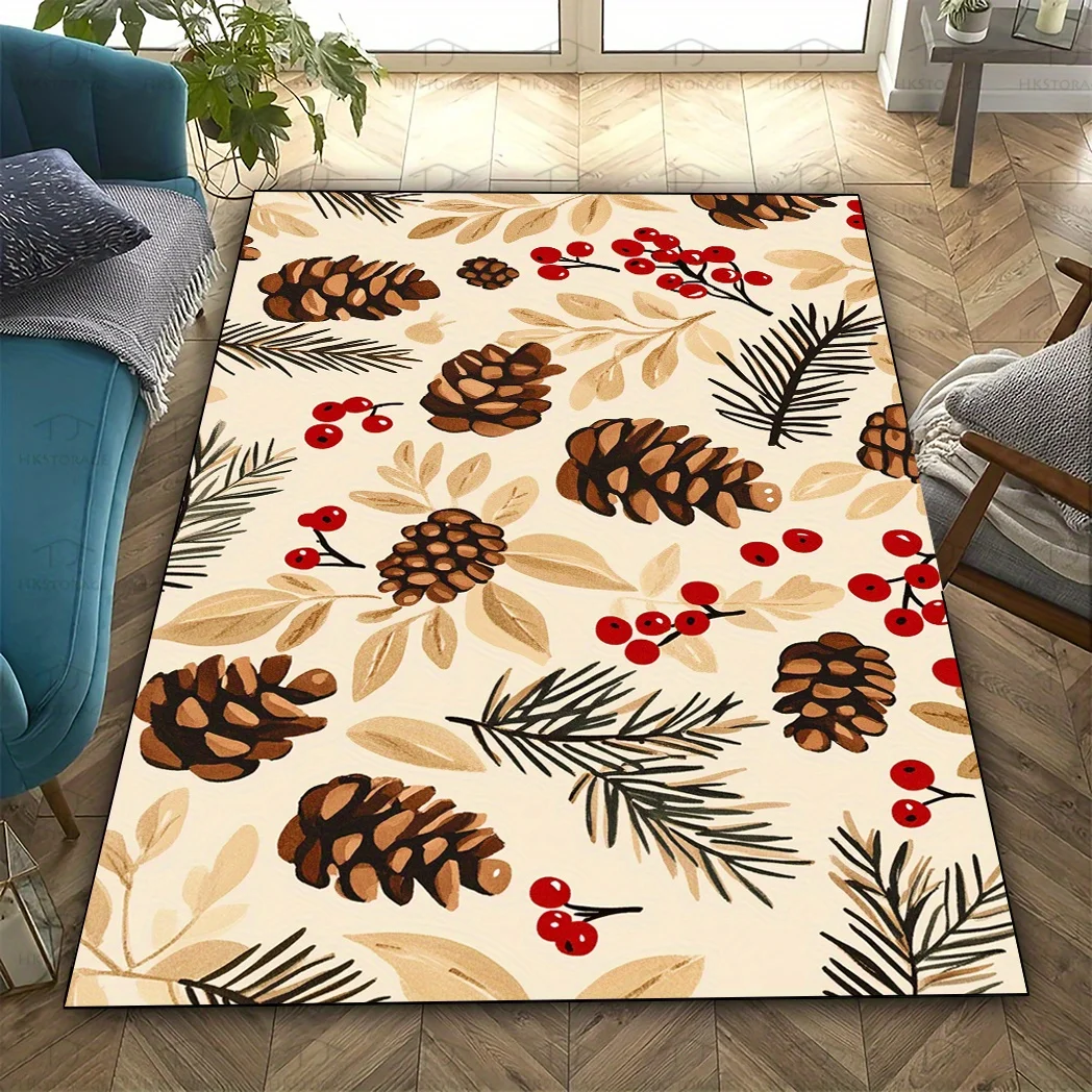 

1 piece Christmas pine cone and berry pattern rug, crystal velvet fabric, suitable for living room/bedroom/kitchen