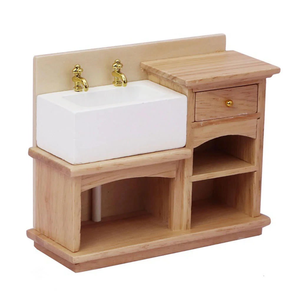 Accessori per lavello da cucina per casa delle bambole Giocattoli giocattolo Mini mobili Accessori per il bagno Colore legno in miniatura