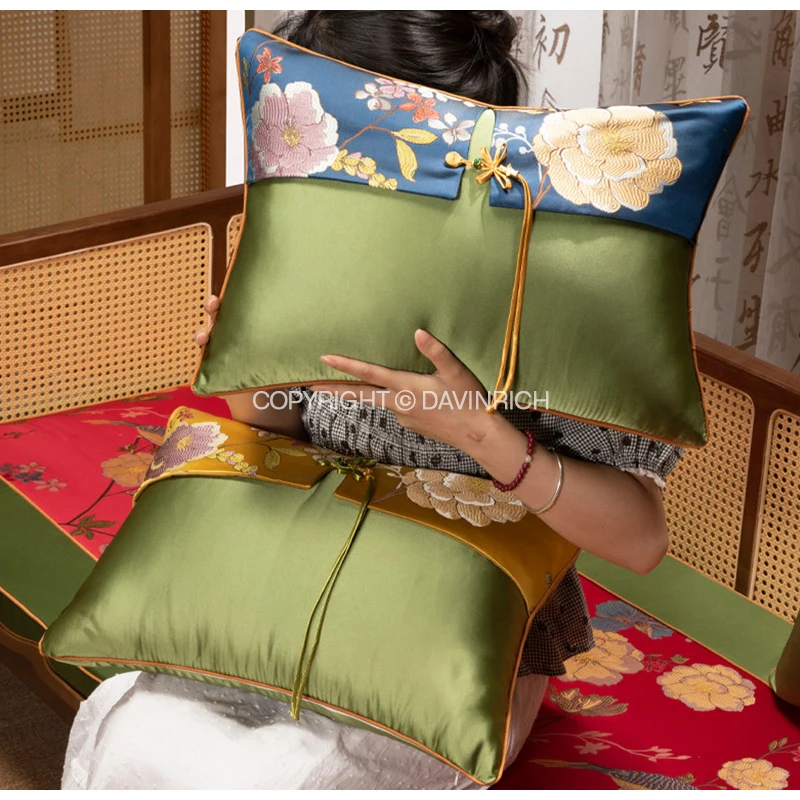 DAVINRICH Art Pillow Covers Exquisite Workmanship Peony Flower Embroidery High Grade Decorative Cushion Case 35x50cm Multicolor