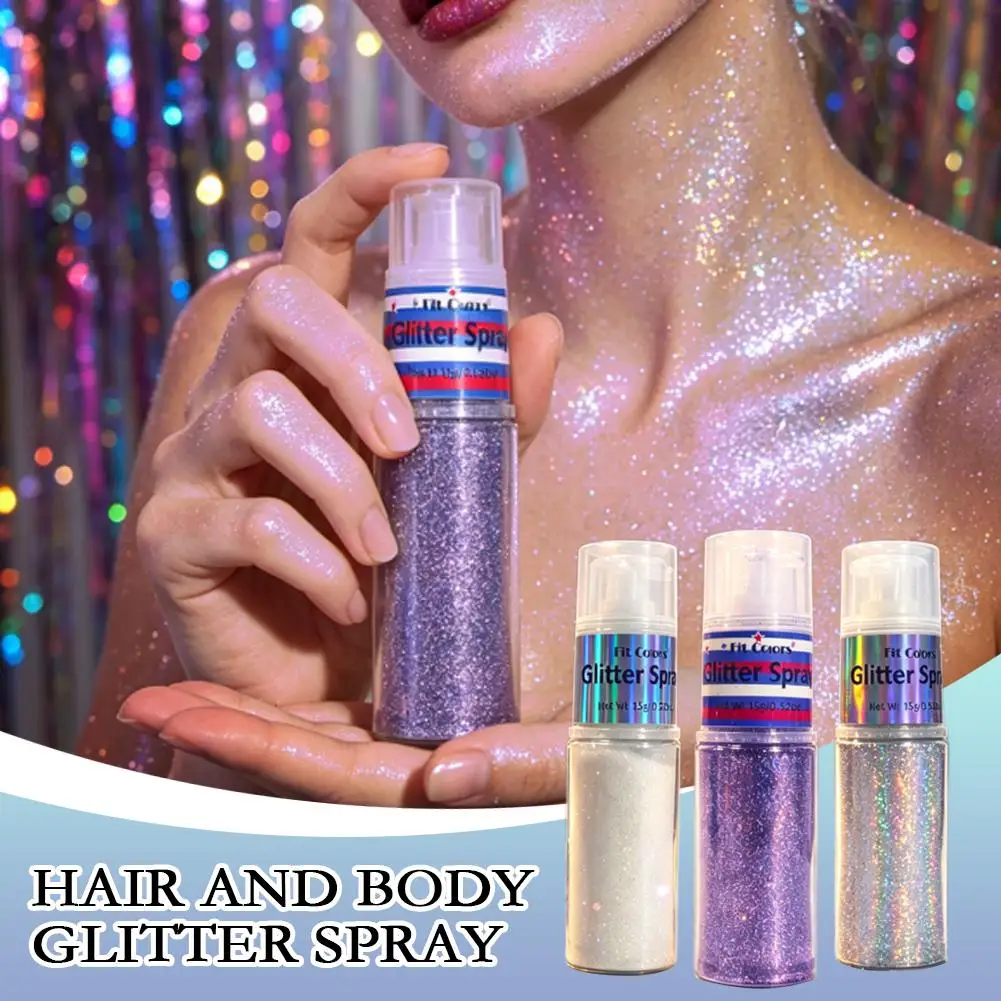 Body Hair Shimmer Spray Glitter Highlight Powder Fine Sparkle Mist for Face Clothes Party Festival Dance Stage Makeup