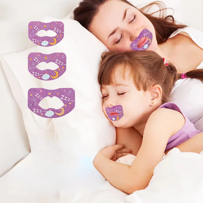 30 Uds pegatinas antironquidos niños adultos noche sueño labio nariz respiración parche para mejorar la boca cinta de órtesis de corrección
