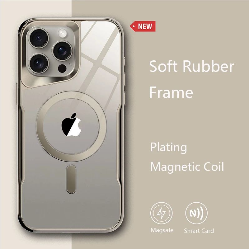 

Magnetic Plating Soft Rubber Frame Phone Case For iPhone 11 12 13 14 15 Pro Max Plus Lens Protection Magsafe Shockproof Case