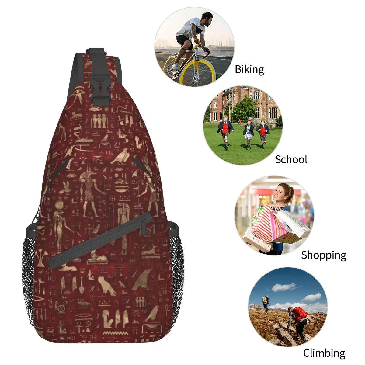 Egyptian Gods Hieroglyphs Crossbody Sling Bags Small Chest Bag Egypt Deities Shoulder Backpack Daypack Travel Hiking Biking Bag